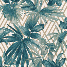 Grandeco Life Forage Teal Wallpaper 156001 - Metallic Teal, 10.05m x 53cm, Washable, Offset Pattern 64cm Repeat