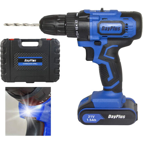 21V Cordless Drill Driver Combi Drills Screwdriver 2 Batteries with Manual Hammer 2