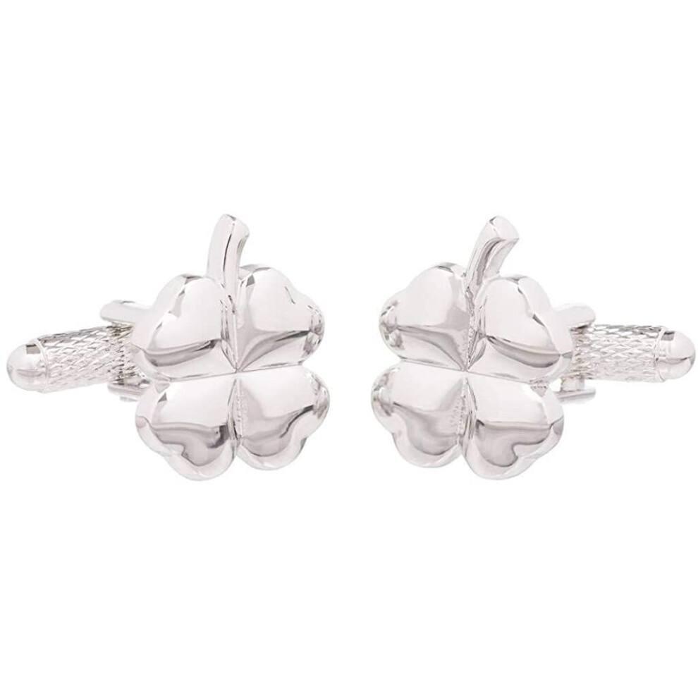 Onyx - Art Cufflinks for Men - Lucky Four Leaf Clover Silver Colour Wedding Cufflinks Presented in Cufflinks Box