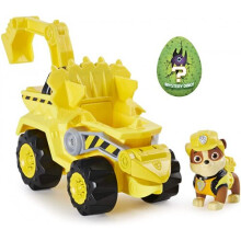 Paw Patrol, Dino Rescue Rubble's Deluxe Rev Up Vehicle with Mystery Dinosaur Figure