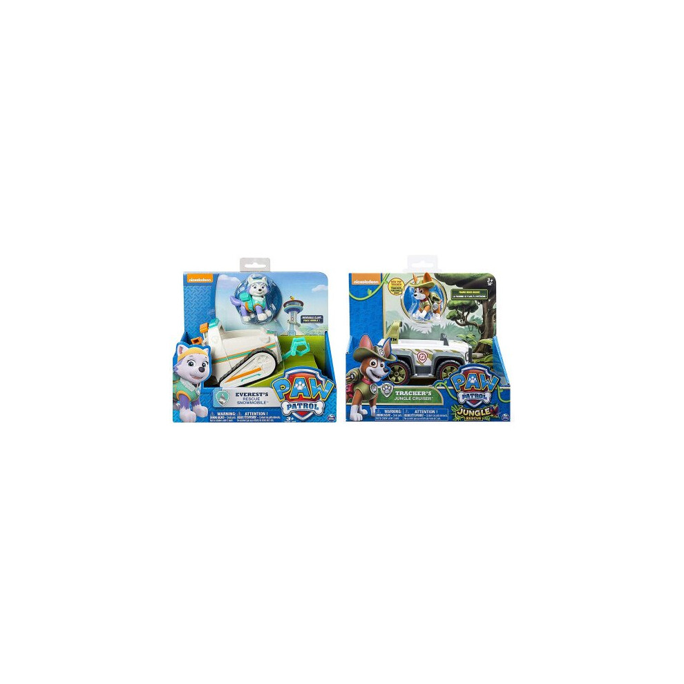 Paw Patrol Everest's Rescue Snowmobile & Paw Patrol, Jungle Rescue, Tracker's Jungle Cruiser, Vehicle & Figure Includes Blizy Pen