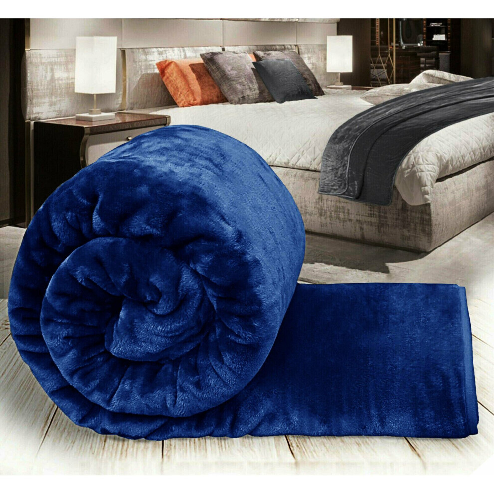 (ROYAL BLUE, KING) THICK FLEECE BLANKET THROW LARGE SOFA BED SOFT