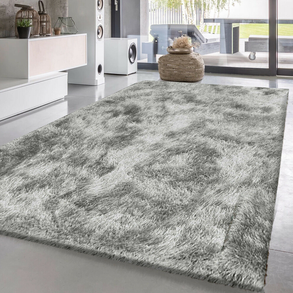 (SILVER, 120 X 170 CM) EXTRA LARGE SOFT SHIMMER SPARKLE THICK SHAGGY RUGS