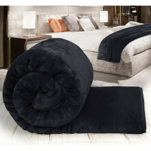 (BLACK, DOUBLE) THICK FLEECE BLANKET THROW LARGE SOFA BED SOFT