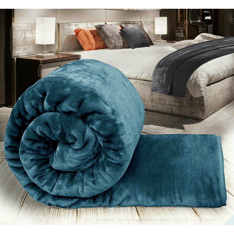 (TEAL, KING) THICK FLEECE BLANKET THROW LARGE SOFA BED SOFT