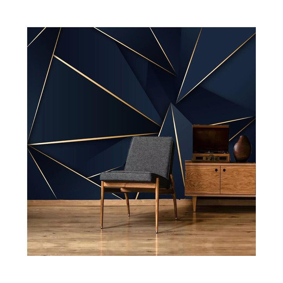 (Type) Light Luxury, Abstract Golden Lines, Blue 3d Wallpaper For Living Room, Bedroom, Background Wall Home Decor