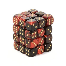 Hracie kocky Chessex Gemini Opaque 12mm d6 cierno-cerven so zlatom