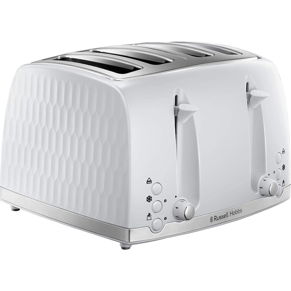 (White, 4 Slice Toaster) Russell Hobbs 26070 4 Slice Toaster - Contemporary Honeycomb Design with Extra Wide Slots and High Lift Feature