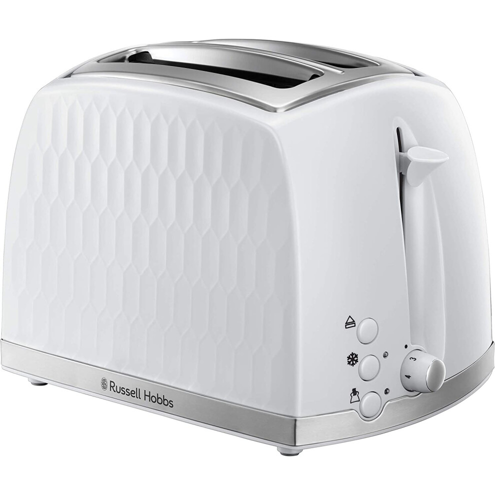 (White, 2 Slice Toaster) Russell Hobbs 26070 4 Slice Toaster - Contemporary Honeycomb Design with Extra Wide Slots and High Lift Feature