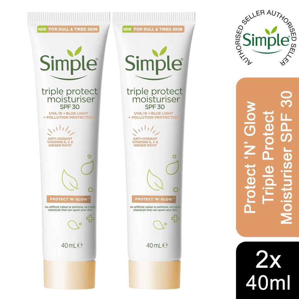2x40ml Simple Triple Protection Moisturiser SPF30 For Dull & TiredSkin