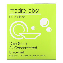 Madre Labs, Dish Soap, 3x Concentrate, Unscented, 6 Pouches
