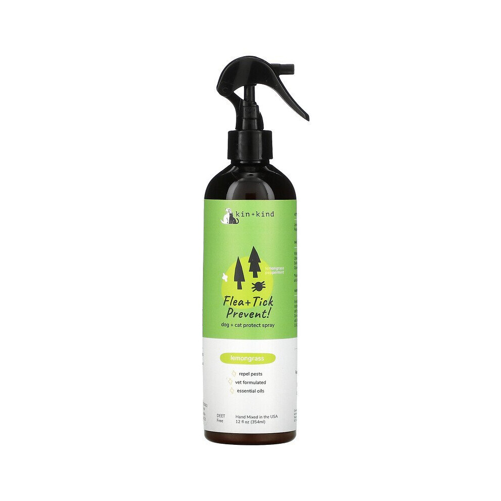 Kin+Kind, Flea + Tick Prevent, Dog + Cat Protect Spray, Lemongrass