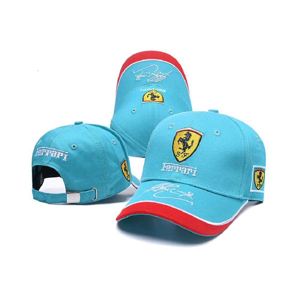 Ferrari Racing Hat Sports Car F1 Team Embroidered Cyan Baseball Cap Blue