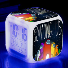 (#5) Among Us Game Cube LED Alarm Clock Digital 7 Color Change Night Light Kid Gifts