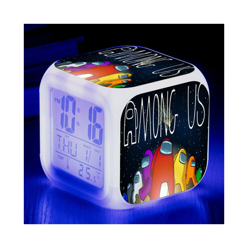 (#5) Among Us Game Cube LED Alarm Clock Digital 7 Color Change Night Light Kid Gifts
