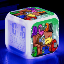 (#1) Among Us Game Cube LED Alarm Clock Digital 7 Color Change Night Light Kid Gifts