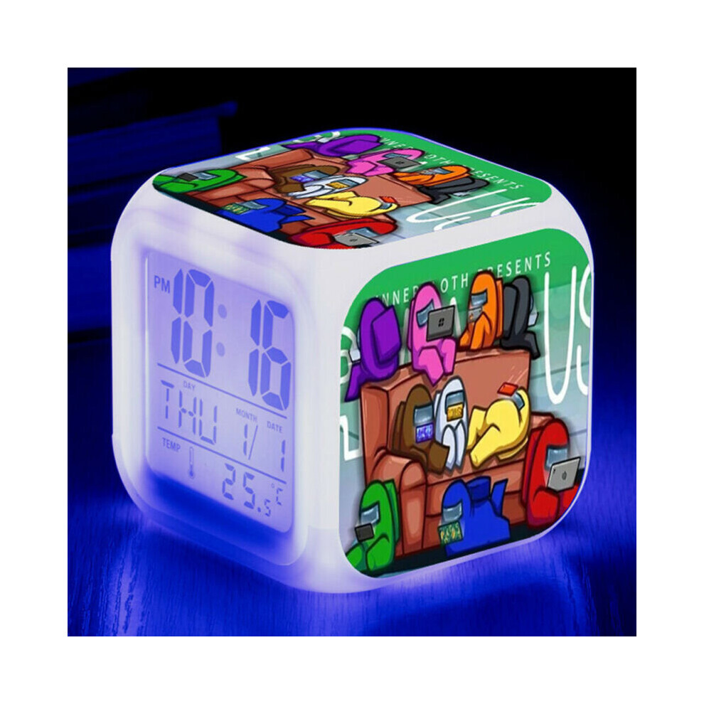 (#1) Among Us Game Cube LED Alarm Clock Digital 7 Color Change Night Light Kid Gifts