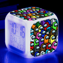 (#6) Among Us Game Cube LED Alarm Clock Digital 7 Color Change Night Light Kid Gifts