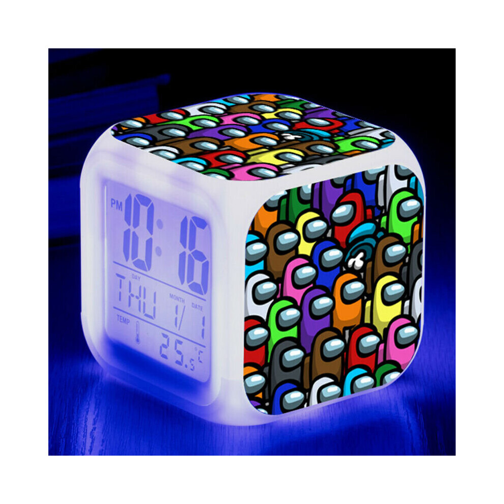 (#6) Among Us Game Cube LED Alarm Clock Digital 7 Color Change Night Light Kid Gifts