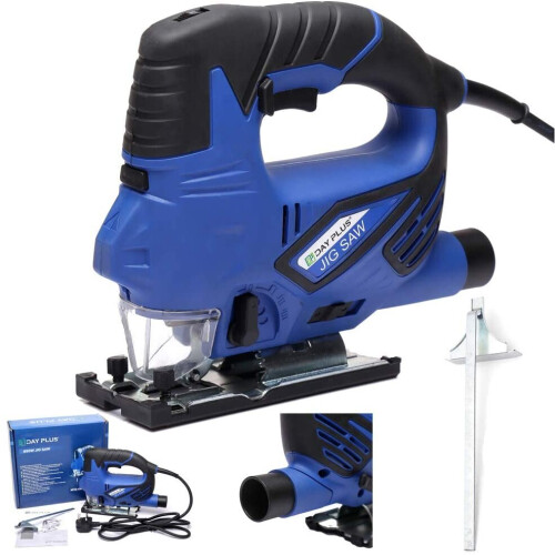 800W Jigsaw with Laser Guide and LED Light - 6-Speed, 3000rpm, 45 Bevel, Tool-less Blade Change, 10mm Steel / 100mm Wood