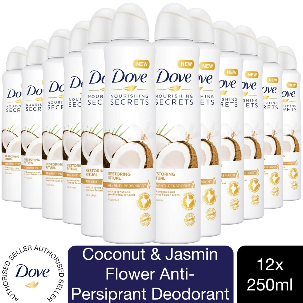 12x 250ml Dove Coconut & Jasmin Anti-Perspirant Deodorant Aerosol