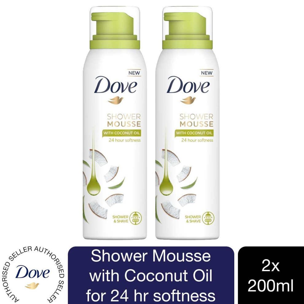 2 Pack Dove Shower Mousse with Coconut Oil for 24H Softness, 200ml