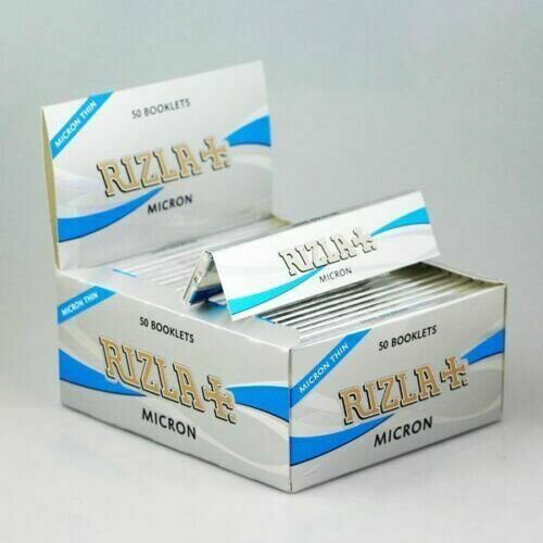 (50 Booklets (Full Box)) RIZLA Silver Micron Thin KINGSIZE Slim Cigarette Smoking Rolling Papers
