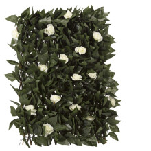 Artificial Natural-Looking White Roses on Expandable Leaf Trellis 180 x 60cm Garden Screen