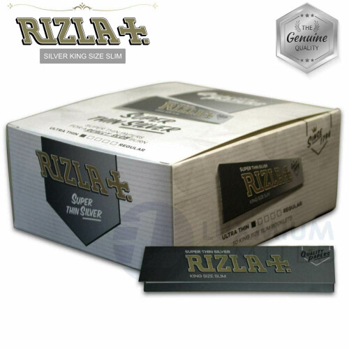 (50 Booklets (Full Box)) RIZLA SILVER KING SIZE Slim Ultra Thin Cigarette Rolling Papers