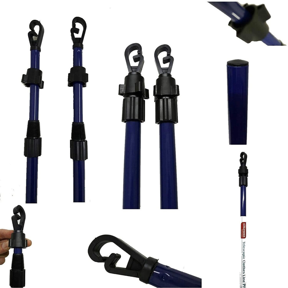 (6 Prop Line) 2.4M Washing Line Prop Clothes Line Support Pole