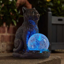 Solar Garden Cat with solar Sphere Ornament -Mystic Mog Solar light