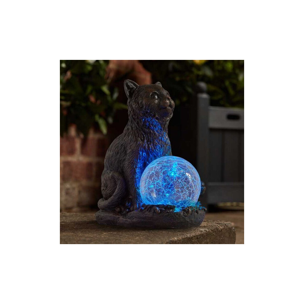 Smart Solar Solar Garden Cat With Solar Sphere Ornament -Mystic Mog Solar Light