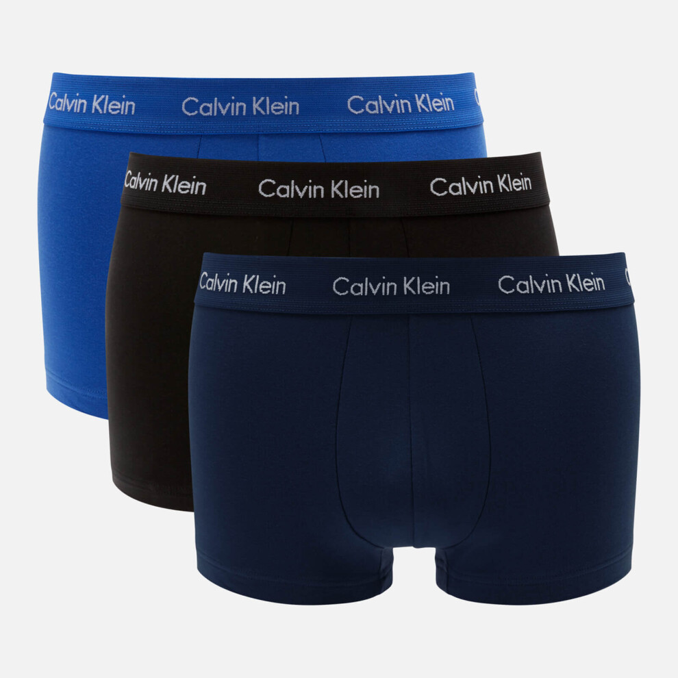 (M) Calvin Klein 3 Pack Cotton Stretch âLow Rise Trunks ( Blue / Navy / Black )