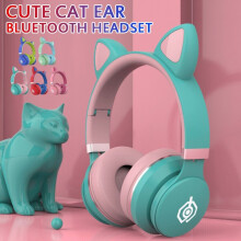 Wireless Headphones Bluetooth Earphones Cat Ear Bluetooth Gaming Headphones Blue