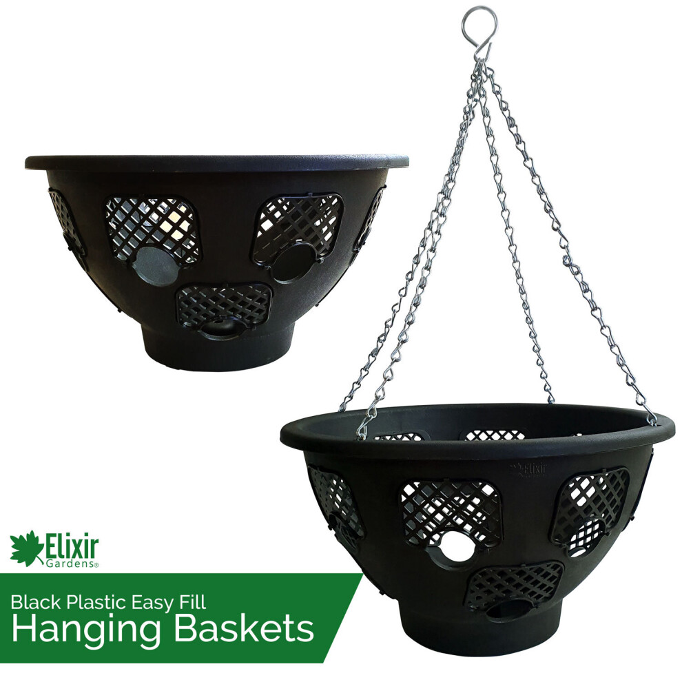 (12", 1) Elixir Gardens 12" & 14" Black Plastic Easy Fill Hanging Baskets