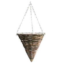 (11" Cone, 4) Elixir Gardens Rattan Natural Wicker Hanging Basket 11" - 16" | Round or Cone