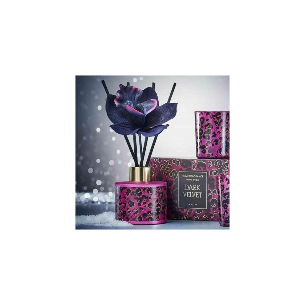 Avon Dark Velvet Reed Diffuser - Fig, Vanilla, Jasmine - with Decorative Orchid