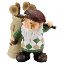 Wilf Golfing Gnome - Hand-Painted Resin Garden Ornament with Clubs, UV-Protected, 32cm