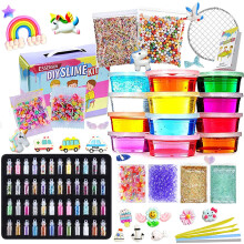 Slime Kit - Slime Making Kit for Kids Art Craft, with 48 Glitter Powder, 12 Crystal Clear Slime, Glitter, Charms, Fruit Slices, Fishbowl Bea
