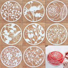 Creative DIY Plastic Stencil 8 Pieces Plant Flower Pattern Template Reusable Round Painting Bullet Drawing Set Journal Stencils for Scrapboo