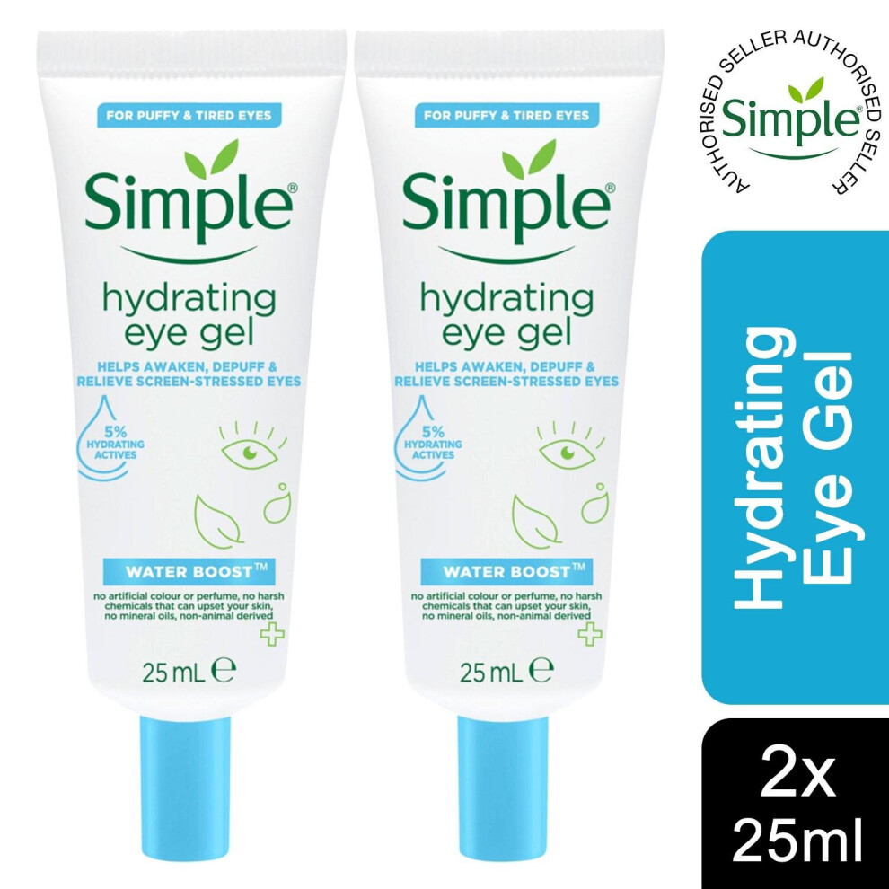 2x of 25ml Simple Water Boost Hydrating Eye Gel for Puffy & Tired Eyes