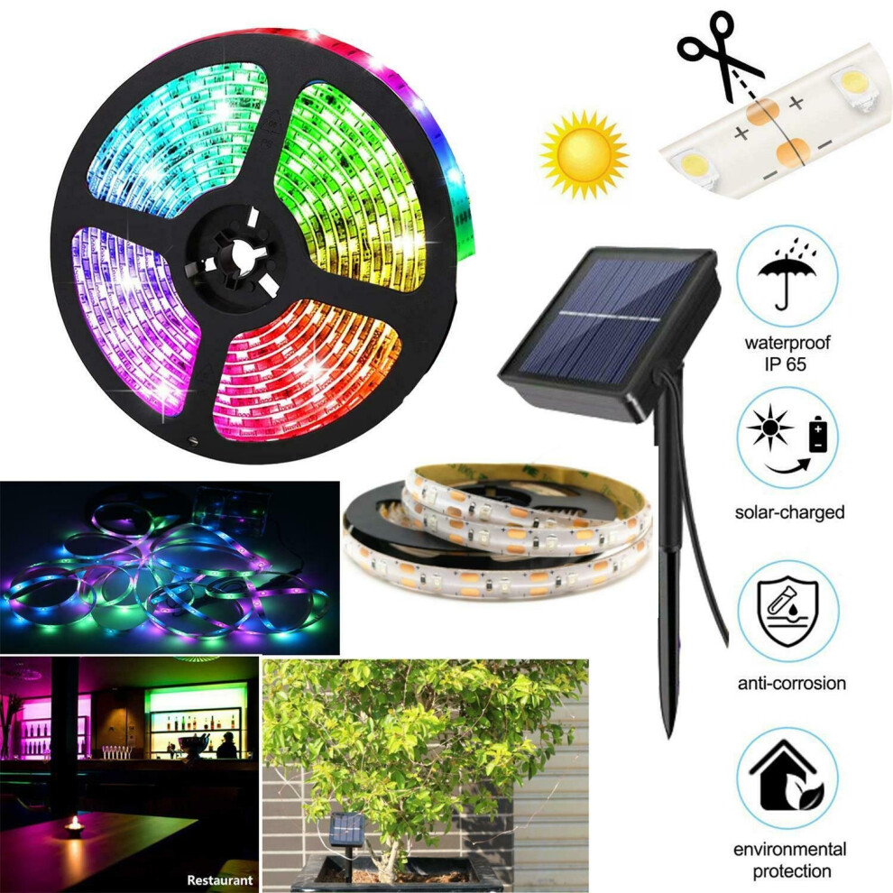 RGB 16.4ft 5M Solar LED Strip Lights Outdoor Garden String Fairy Light