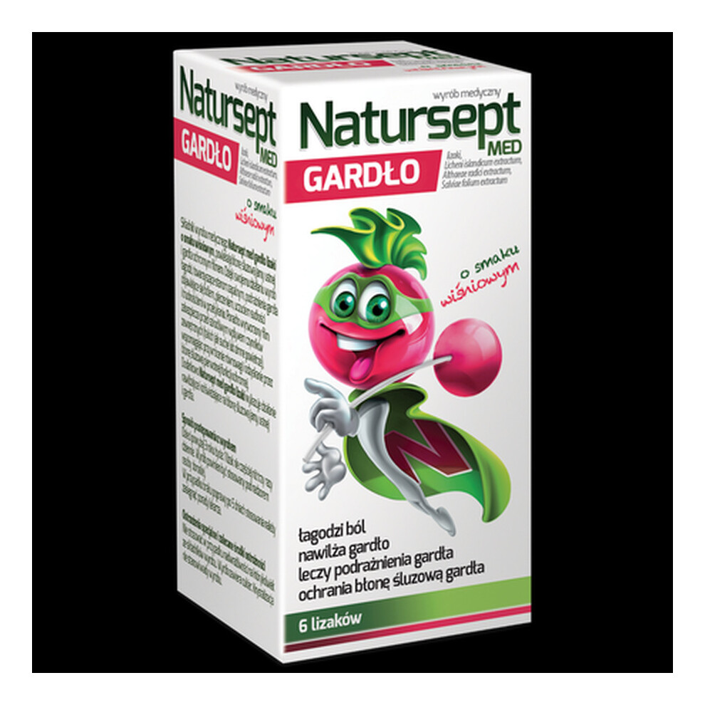 Natursept Med Gardlo, Cherry lollipops 6 pcs Sore Throat Cold & Flu
