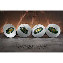 Set of 4 Silver and Green Land Rover alloy wheel caps 63mm
