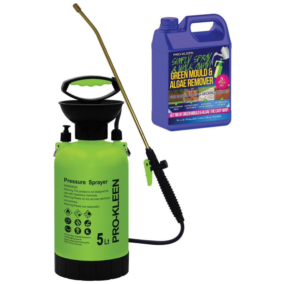 (5L Sprayer with Pro-Kleen Simply Spray & Walk Away Patio Cleaner 1 x 5L) Garden Sprayer 5L Pump Action Patio Cleaner Kits