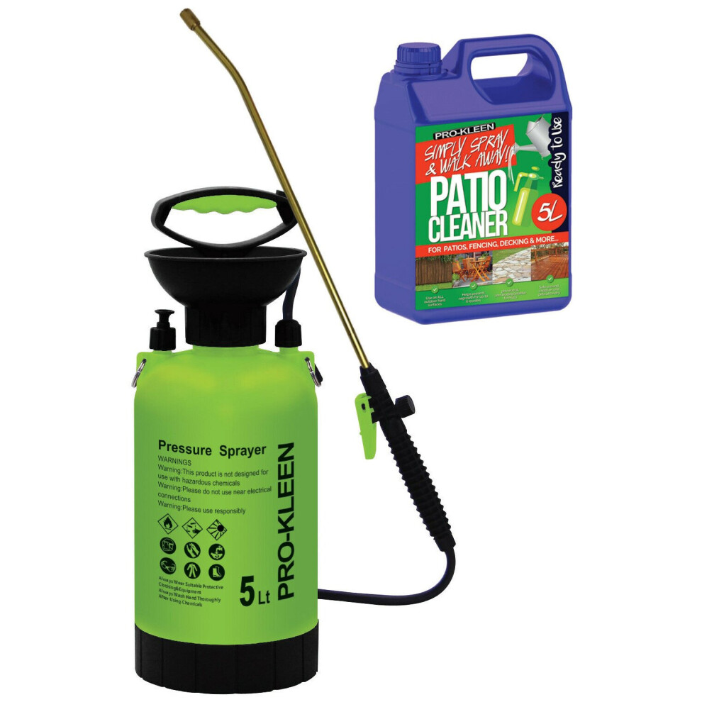 (5L Sprayer with Pro-Kleen Ready to Use Simply Spray & Walk Away Patio Cleaner 1 x 5L) Garden Sprayer 5L Pump Action Patio Cleaner Kits