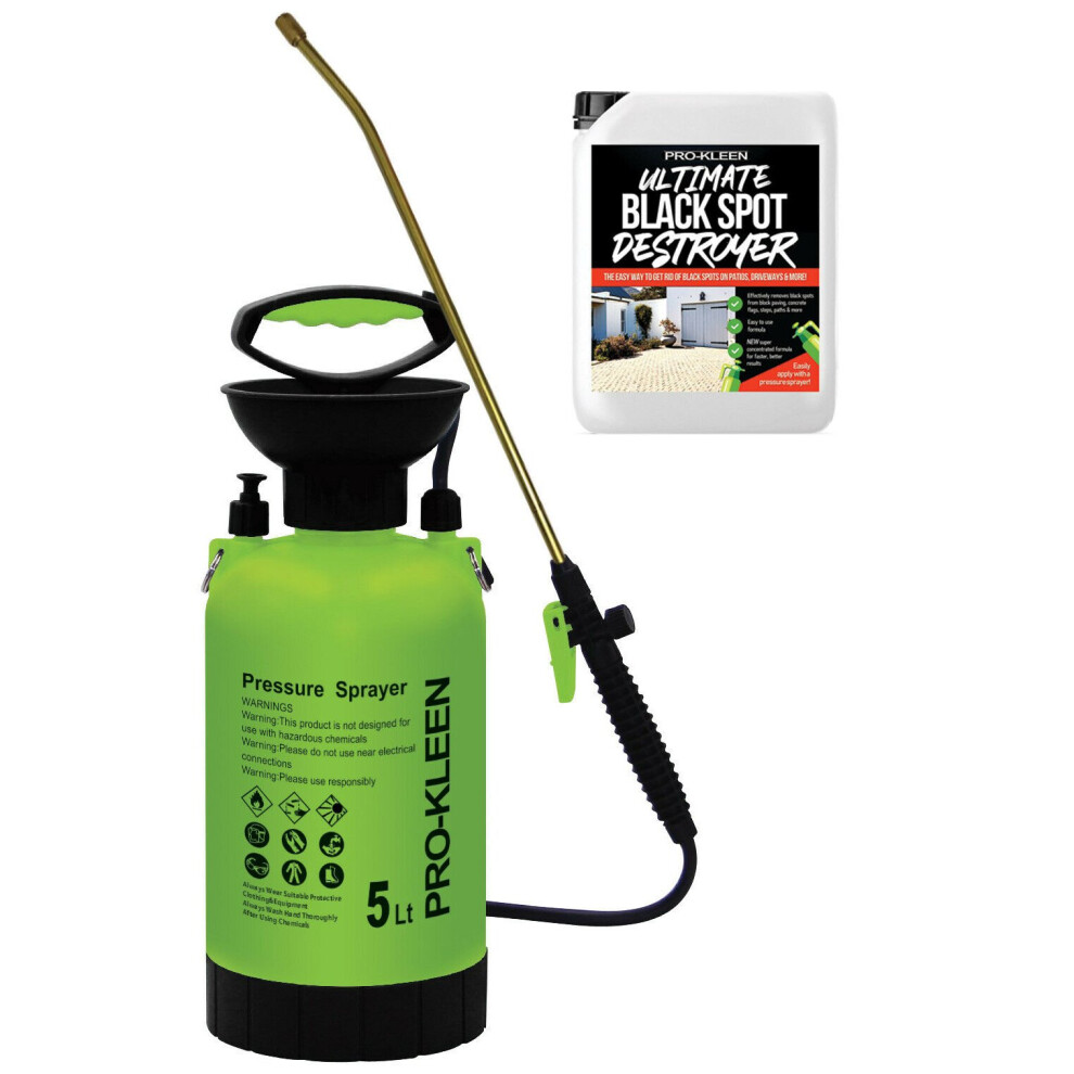 (5L Sprayer with Pro-Kleen Black Spot Destroyer 1 x 5L) Garden Sprayer 5L Pump Action Patio Cleaner Kits