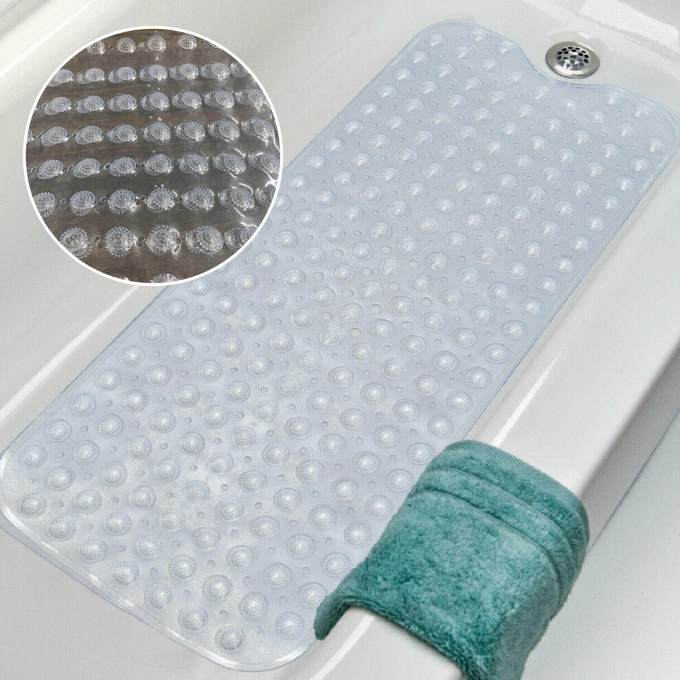 (White, 40 x 100 cm) Extra Large Non Slip Bath Shower Mat PVC Bathroom Rubber Mat