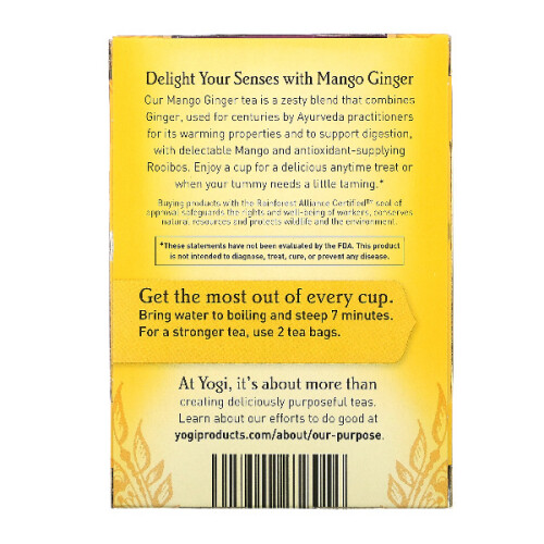 Yogi Tea, Mango Ginger, Senza Caffè, 16 Bustine di Tè, 1,12 oz (32 g) 2