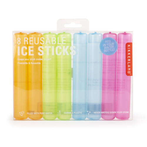 Kikkerland 8pk Reusable Ice Sticks, 12 cm Freezable Drink Coolers - Durable Plastic, Keeps Drinks Cold Without Dilution